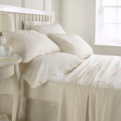 Double Bed Fitted sheets Luxury Linen in finest 400 Thread Count 100% Egyptian Cotton, Size : 137cm x 190cm. (IVORY)
