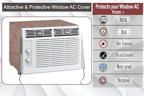 Image of The Furnishing Tree Window AC Cover for 2 Ton Capacity PVC Waterproof and Dustproof Sand Pattern Brown