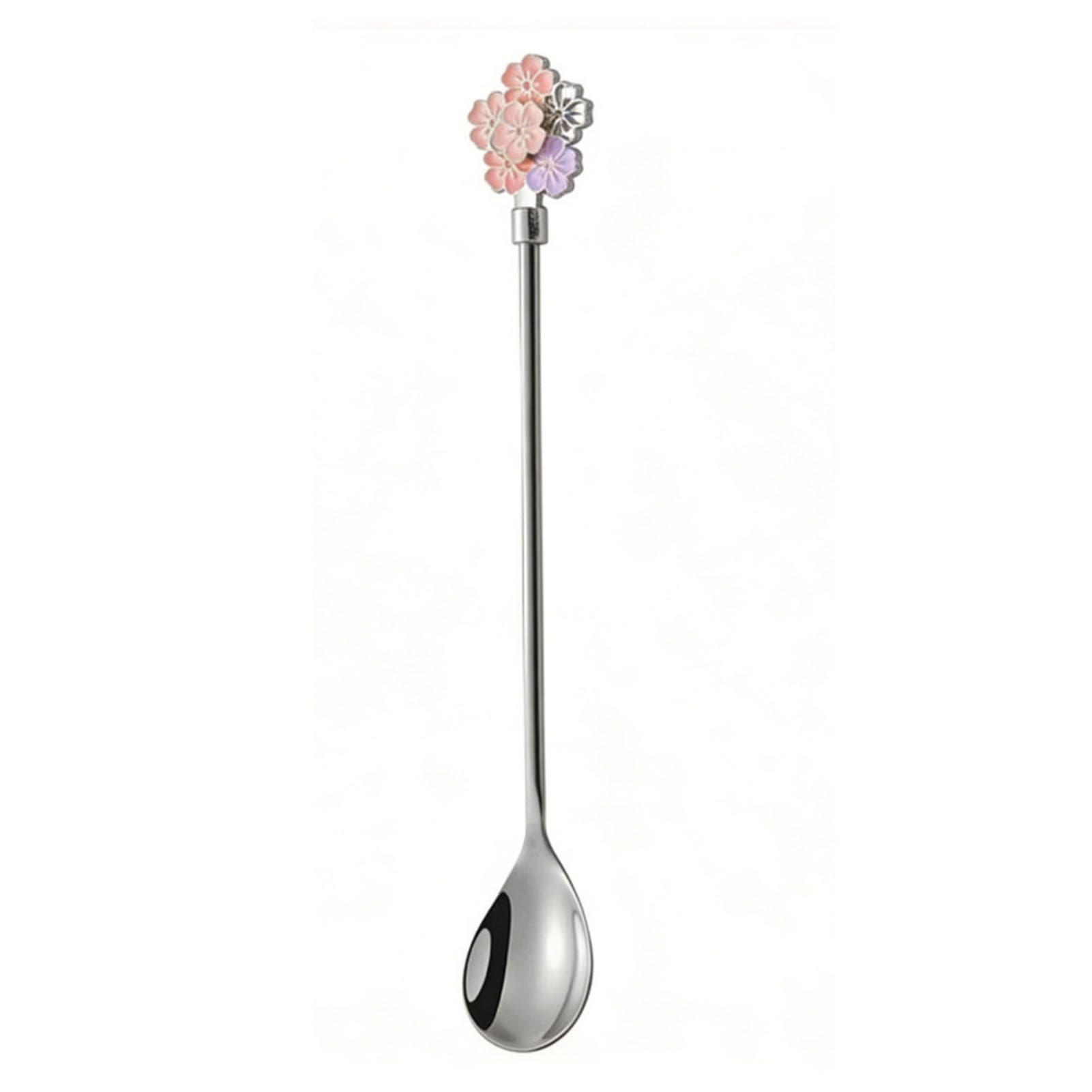 Cocoarm Cucchiaini da caffè Lunghi, Set da 5 Cucchiai da Dessert in Acciaio Inossidabile con Design Floreale Lucidato a Specchio, Manico Lungo da 7,76 Pollici per caffè, tè, Coppe Gelato, (SILVER)