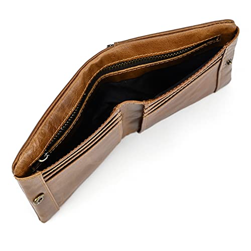 Men's Leather Wallet Large Capacity Bifold Purse Credit Card Holder Case with Zipper Snap Closure (Brown)3