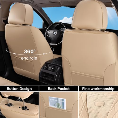 Image of Coverado Seat Covers, Car Seat Cover Front Seats, 2 Pack Waterproof Seat Covers Protectors Universal Fit for Most Cars SUV Trucks (Front,Beige)
