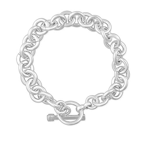 Bracelet à breloques grands maillons ronds argent 925 et étiquette de charme