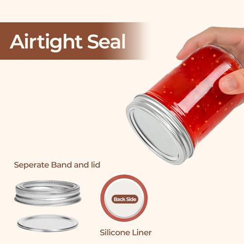 Image of ComSaf Wide Mouth Mason Jars 16oz - 8 Pack, Pint Mason Jars with Lids and Seal Bands, Glass Canning Jars for Pickling, Jam, Jelly, Honey, Salad, Desert, Shower Wedding Favors, DIY Candles Decor