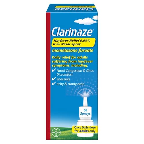 Clarinaze Hayfever Relief Nasal Spray Prescription Strength Effective Relief from Allergy Symptoms mometasone furoate 0.05% 60 Sprays.