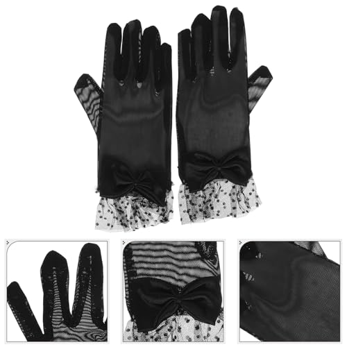 LUOZZY Women's Elegant Lace Gloves Wrist Length Floral Mesh for Tea Parties Weddings and Evening Events Black4
