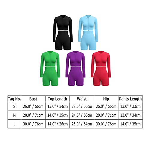 Abociw Workout Sets For Women 2 Piece Seamless Long Sleeve Zip Crop Tops Ribbed High Waist Biker Shorts Gym Yoga Exercise Outfits Tracksuit Black Large #TOP6