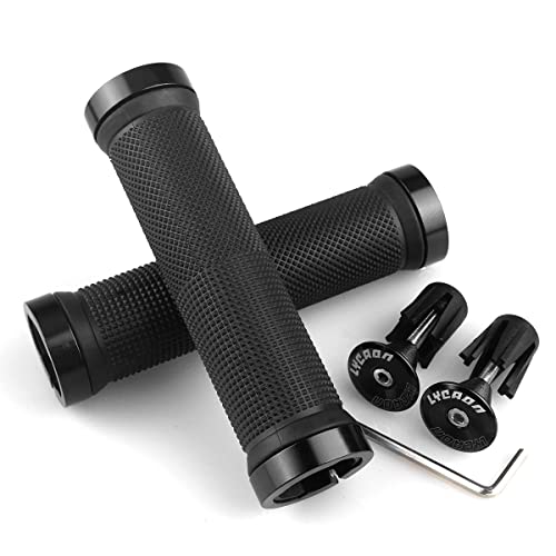 Raj Cycles Handlebar Grips, Non-Slip-Rubber Adjustable Bicycle Handle Grip with Aluminum Lock, Mountain Road Foldable Bike MTB BMX with Two Rubber Aluminum Expandable End Caps