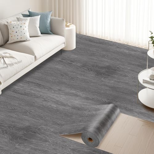 YAYODS Paquete de 2 rollos de vinilo de 16 x 118 pulgadas, rollo de suelo autoadhesivo de 1.6 mm de grosor, para baño, dormitorio, sala de estar (gris)