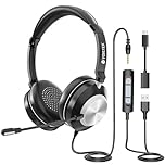 Voistek USB Headset with Microphone for Laptop,PC Headphones with USB/Type-C/3.5mm Jack,Computer Headset with Noise Cancelling Mic,In-Line Volume Control & Mute Button for Call Centres,Home,Office