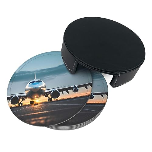 Dessous de verre avion lot de 6 en polyuréthane imprimé pour boissons