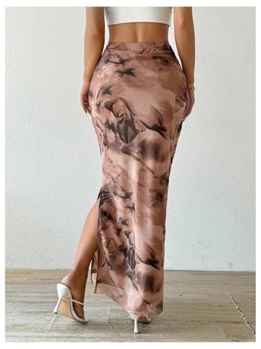 Women's Tie Dye Bodycon Long Skirts Mesh Split Thigh High Waisted Party Cocktail Skirt2