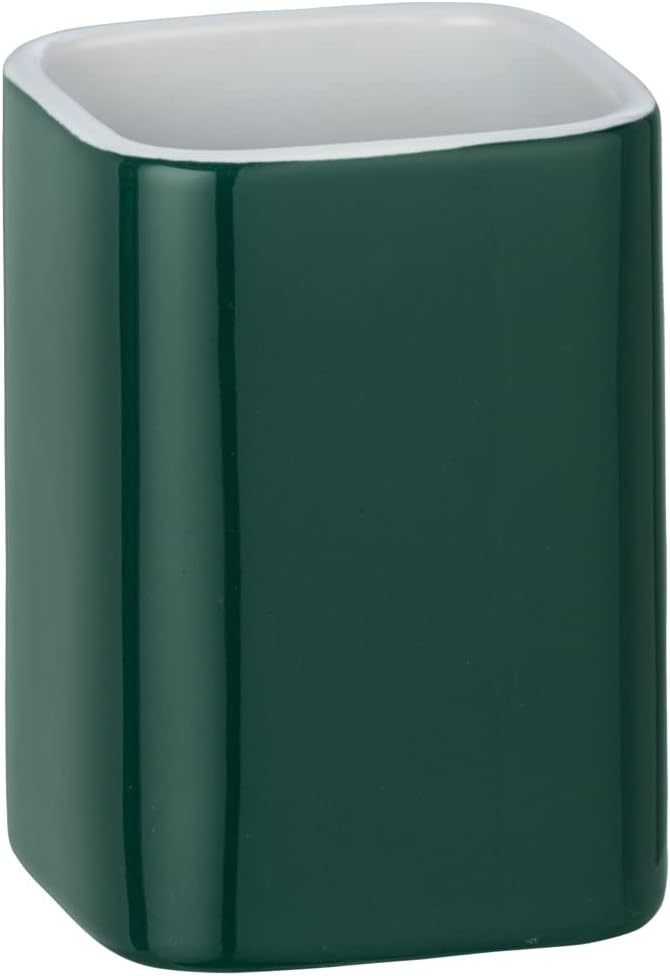 Wenko Elmo Ceramic Toothbrush Cup, 6.5 x 9 x 6.5 cm, Green, 6, 5 x 9 x 6, 5 cm