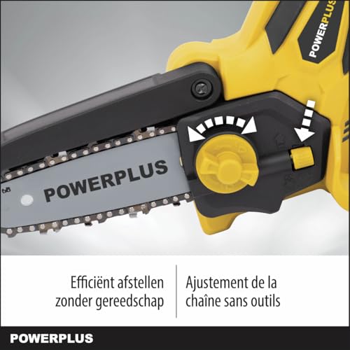 Powerplus akumulatorowa piła łańcuchowa POWXG1045-12 V, w zestawie akumulator 12 V i ładowarka, mała piła elektryczna z mieczem 100 mm do obsługi jedną ręką, narzędzia ogrodowe do łatwej pracy w
