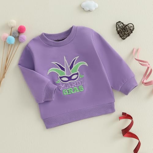 Toddler Baby Girl Boy Mardi Gras Outfit Letter Crewneck Sweatshirt Long Sleeve Shirt Tops Spring Clothes3