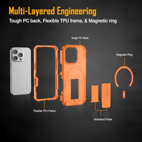 Image of ZAP CASE Matte Kickstand Case for iPhone 16 Pro | Magsafe Compatible | Premium Polycarbonate Back + Flexible TPU Bumper | Foldable Stand | Military-Grade Drop Protection | Anti-Fingerprint | Orange