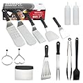 15PCS Grill Accessories Grilling Gifts for Men/Women - Premium Stainless Steel Spatula, Flipper, and Burger Press, Barbecue Utensils Tool Kit Gift for Grilling Lover Outdoor