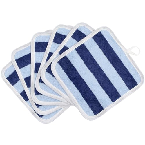 Microfiber Facial Cloths Fast Drying Washcloth 8x8inch Stripes 6 pack