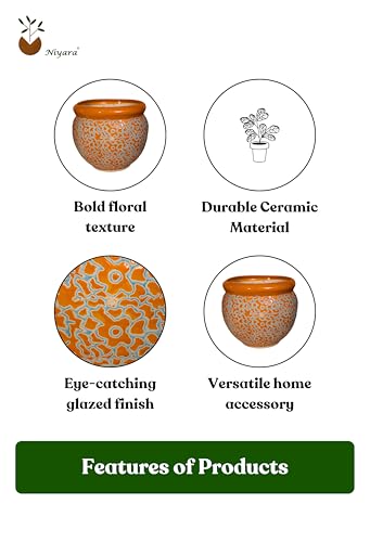 Image of Niyara Designer Handi Ceramic planters pots for Indoor Outdoor Home, Garden Office Decor Balcony Planters Gamla Flower Size- Very Large (Mustard Drop 11)