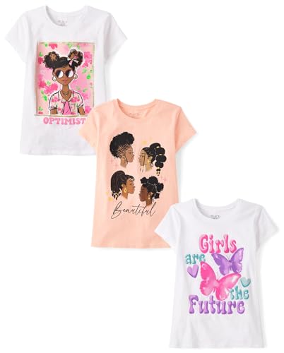 The Children's Place,Girls,Girl Power Short Sleeve Graphic T-Shirts,Multipacks,Butterfly/Girls/Optimistic 3-Pack,XX-Large