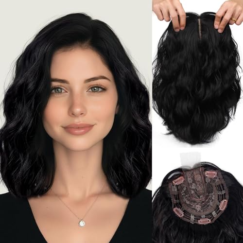 LEEONS 11 Inch Short Wavy Hair Topper for Women, 6.5"x6.5"