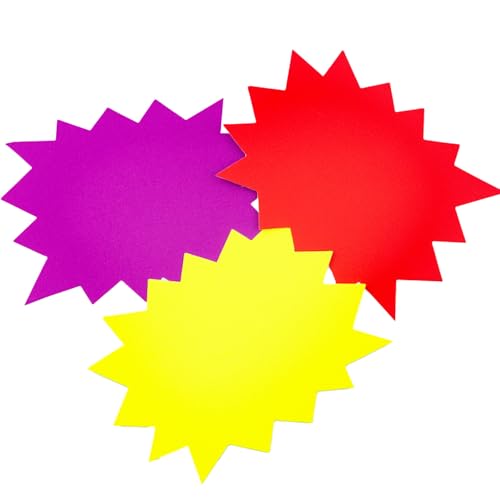 30 PCS Star Burst Signs Paper, 4.7 x 6.3 inches Starburst Signs Fluorescent Neon Signs Blank Star Shape Retail Sale Tags Burst Paper Signs for Retail Store, Party Favors,Garage Sale Sign and Etc.