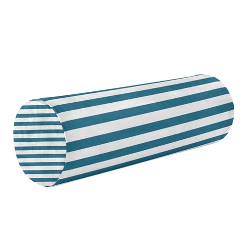 Jihqo Round Pillow with Cover Blue White Stripes Neck Roll Bolster Pillows Cervical Pillow Case Memory Foam Neck Support for Sleeping