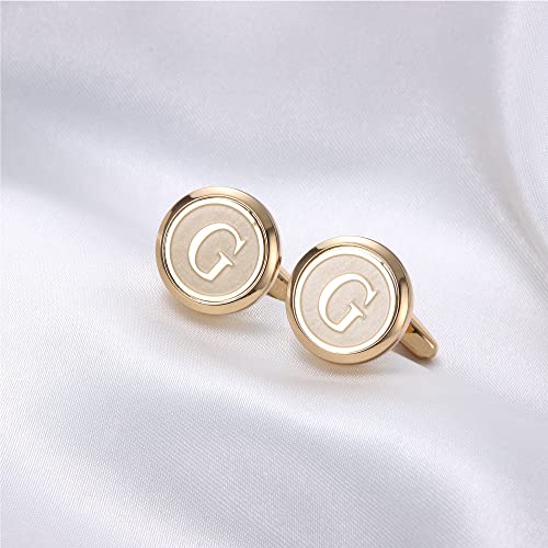 Image of LOYALLOOK Initial Gold Cufflinks for Men Gold Cuff Links Personalized Copper CuffLinks Letter Cufflinks Gift for Groom Husband Father