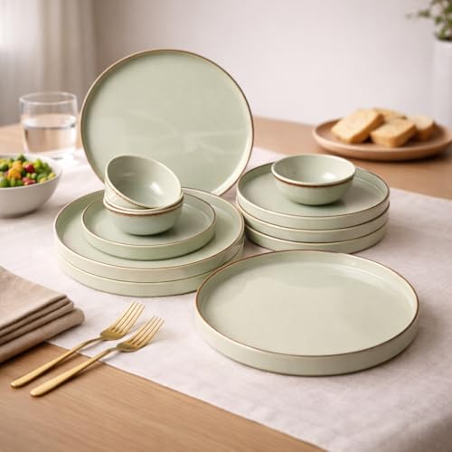 Image of MARKET 99 Melamine Plato Dinner Set of 12 Pcs | Glossy Round Dinner Set with Plain Design | Includes 4 Full Plates, 4 Quarter Plates & 4 Soup Bowls | Durable, Lightweight & Easy to Clean