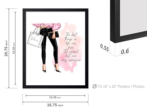 Image of Poster Master The Best Thing In Life Are Free Poster - Fashion Print - Trendy Art - Modern Art - Gift for Women & Fashionista - Funny Glamour Decor for Bedroom or Girl's Room, 16x20 Black Framed