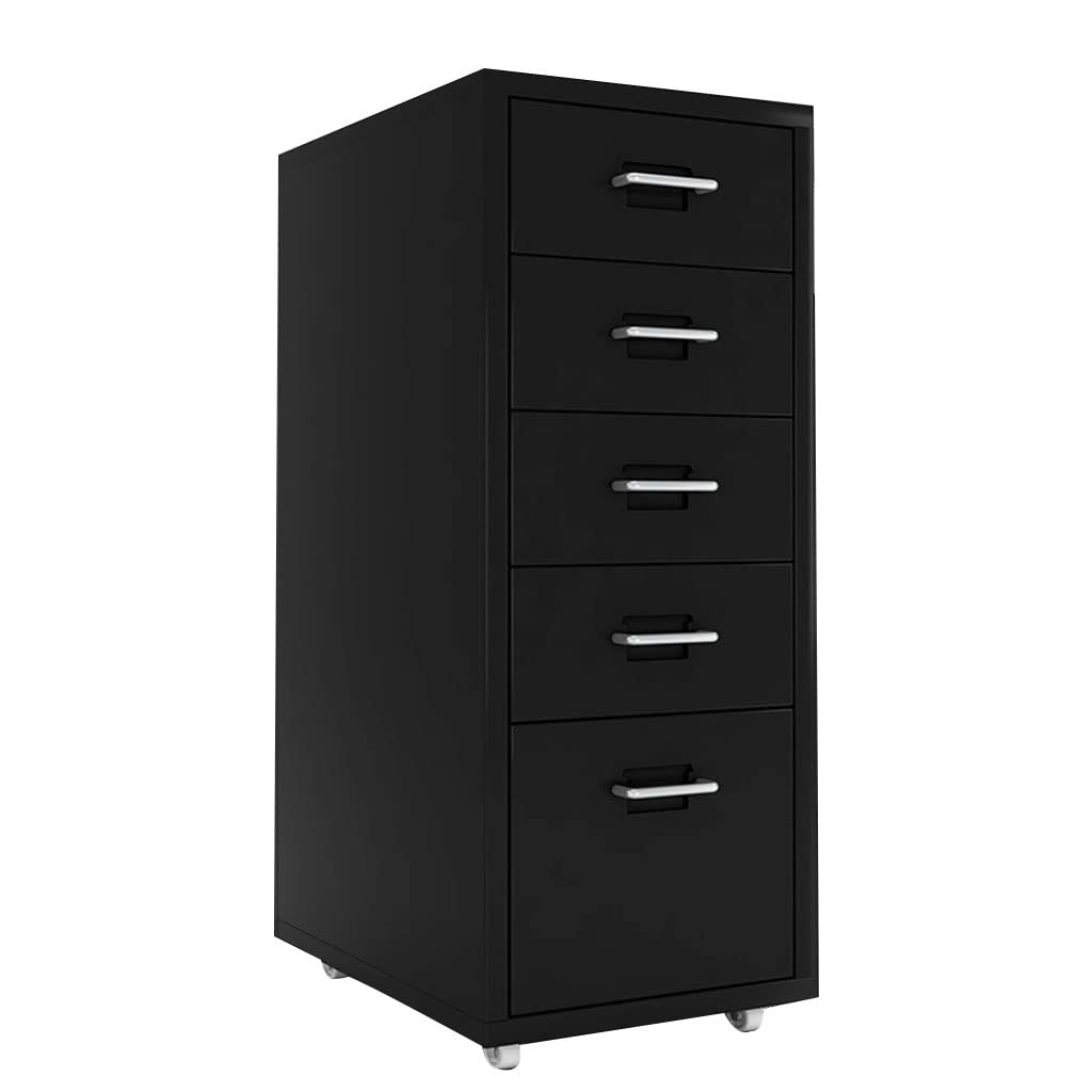 Aioneer Black 5 Layer D Type Steel Filing Cabinet With Rollers For Home Office Mobile Lockers-28X41x67cm