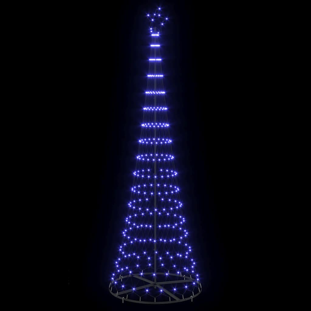 Choinka LED niebieska, wysokość 302,5 cm, metalowa ze stojakiem, 8 trybów świecenia, do użytku wewnątrz i na zewnątrz, 350 diod LED, trwała