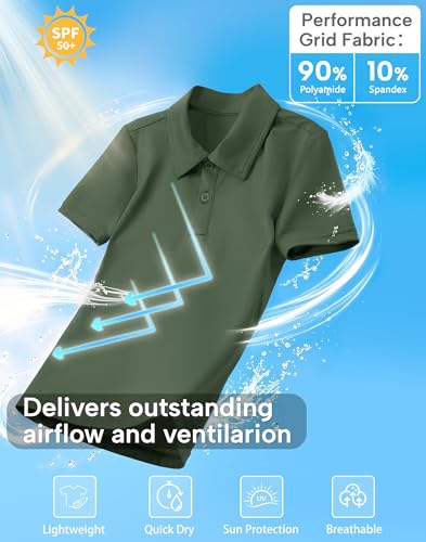Image of MIVEI Kids' Performance School Uniform Polo Shirt Breathable UPF50+ | Youth Boys Girls Short Sleeve Golf Collared Shirts Grid Dry Fit Wrinkle Free Stretch Lightweight Cool Athletic Button Dress