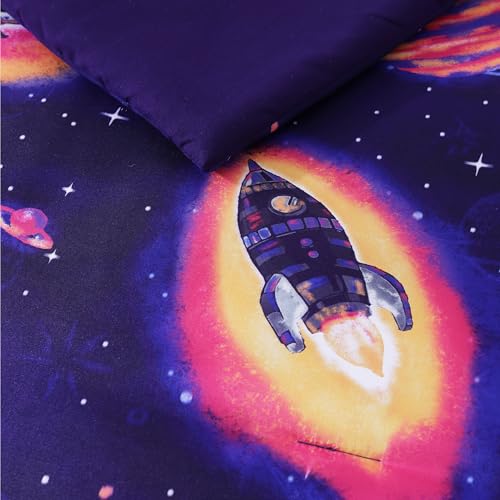 Full Size Comforter Set for Boys-7 Pieces Space Rocket Full Bedding Sets for Kids, Ultra Soft Bed in A Bag with Sheets