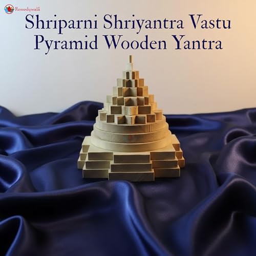Image of REMEDYWALA Handcrafted Energized Meru Shriparni(Sevan or Saven) Sriyantra Wooden Meru Wooden Shri Yantra for Vastu Money Abundance for Home & Office Temple (5.5 Inch Approx.)