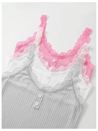 Image of SOLY HUX Women's 3 Packs Nightgowns Soft Sexy Lace Trim Sleep Dress Chemise Pajamas Sleepwear Cami Mini Slip Dresses