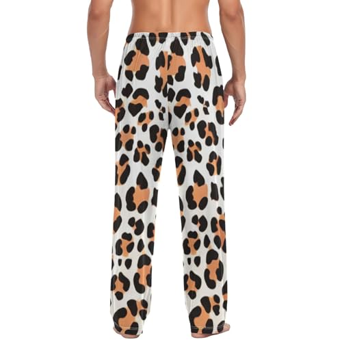 Men's Pajama Pants Leopard White Orange Sleep Pajama Lounge Pant with Pockets, Elastic Waistband2