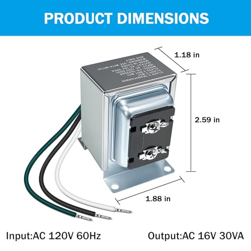 Image of 16V 30VA Doorbell Transformer Hardwired Door Chime Transformer Thermostat Power Adapter Compatible with Video Doorbell Ring Pro Nest Hello