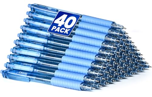 Image of Sooez 40 Pack Bulk Pens Ballpoint, Smooth Writing Pens with Soft Grip | Retractable Blue Ink Pens, Medium Point 1.0mm Pen for Journaling, Ballpoint Pen Office Supplies
