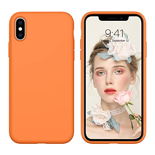 iPhone Xs Max Case,DUEDUE Liquid Silicone Soft Gel Rubber Slim Cover with Microfiber Cloth Lining Cushion Shockproof Anti-Scratch Full Protective Cover for iPhone Xs Max for Women Girls,Orange