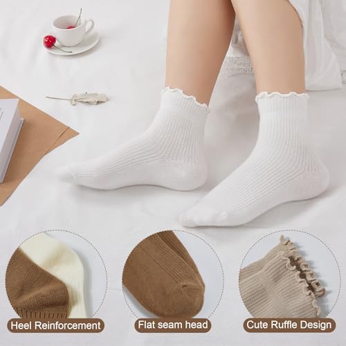 Women's Ruffle Ankle Socks (6-Pairs), Cotton Blend Comfortable Soft & Breathable, Cute Frilly Ankle Socks -Size 5-92