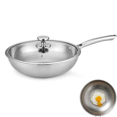Wok de titanio martillado con tapa 30 cm sin recubrimiento miniatura 1