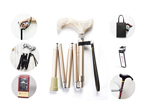 Merry Sticks/ 折りたたみステッキ / つえぶくろ & ステッキクリップホルダー付き / 杖 / ロイヤルクリスタル シャンパンゴールド