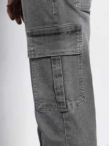 Image of Urbano Fashion Men's Regular Fit Washed Cargo Jeans with 6 Pockets Stretchable