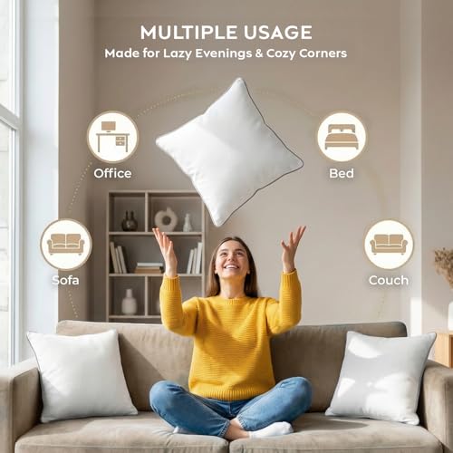 Image of AYKA Microfiber Cushion Filler Set of 5 (24x24 Inch) | Soft & Fluffy Sofa Cushions Inserts | Premium Polyester Fiber Throw Pillows for Sofa, Couch, Bed & Living Room Decor | White