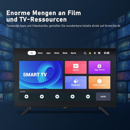 32 Zoll HD Smart TV, D-LED Hintergrundbeleuchtung Fernseher, randloses Design, HDMI USB DVB-T2/S2 RJ45 Schnittstelle, großer Bildschirm für Wohnzimmer, Schlafzimmer, Heimunterhaltung - schwarz – Bild 6