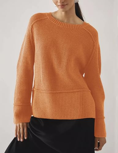 Image of Women's Oversized Pullover Sweaters Crewneck Long Sleeve Casual Side Slit Warm Knit Sweater Top