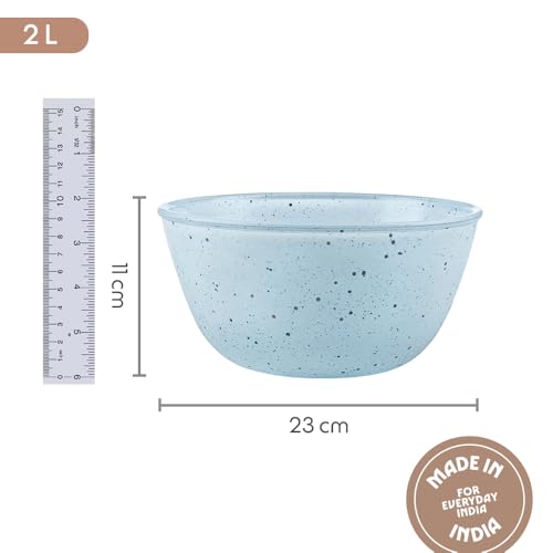 Image of Borosil 2 L Serving & Mixing Bowl | Made in India Borosilicate Glass Bowl for Kitchen & Dinning | Bowl for Mixing Dough, Salad, Batter | Microwave & Dishwasher Safe (Blue)