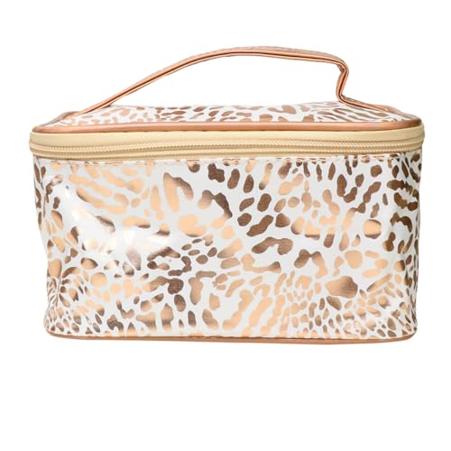 minkissy Neceser Cuadrado Grande Estampado de Leopardo Dorado Bolsa de Maquillaje para Mujer Organizador Portátil Cremallera Adecuado para Viaje y Uso Diario