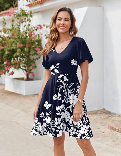 Image of Zeagoo Womens Summer Dress Casual Swing Sundresses Floral Ruffle Short Sleeve Wedding Guest Dress Beach Mini Dress 2026
