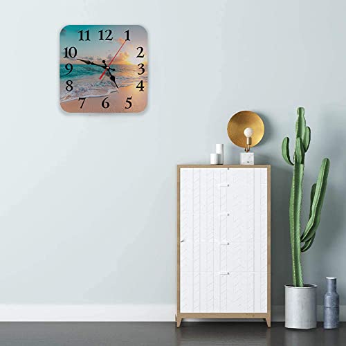 Wall Clock, Square Silent Non Ticking Clock 12 Inch, Sea Beach Blue Sky Sand, Home Decor for Living Room, Bathroom, Bedroom, Kitchen, Office or School